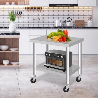 Commercial Stainless Steel Work Table 24x36 Inch Mobile Prep Table with Adjustable Storage Shelf & Locking Wheels