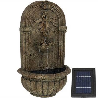 Sunnydaze 27"H Solar-Powered Polystone Florence Outdoor Wall-Mount Water Fountain, Florentine Stone Finish