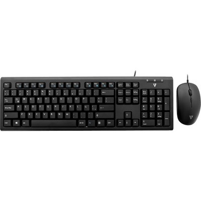 V7 Wired Keyboard and Mouse Combo - MX - USB Cable Spanish - Black - USB Cable Mouse - Optical - 1600 dpi - 3 Button - Black