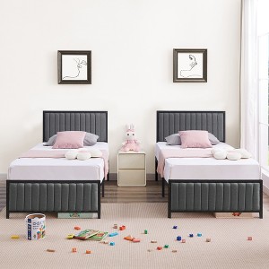 VECELO Upholstered Bed Frame with Headboard & Footboard, Heavy Duty Steel Slats, No Box Spring Needed - 1 of 4