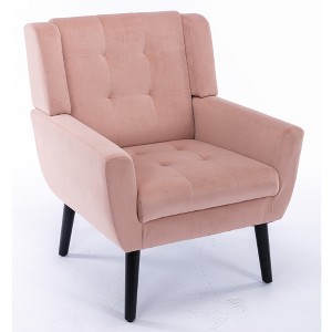 Gulches Modern Velvet Ergonomic Accent Chair, Pink with Black Solid Wood Legs - 1 of 4