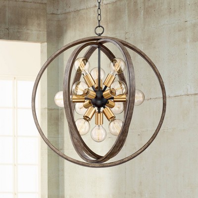 Stedman Brass and Wood Grain Sputnik Chandelier