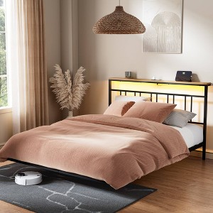WOWLIVE Twin/Full/Queen/King Floating Bed Frame with Headboard and Charging Station, Led Metal Platform Bed Frame with Underbed Storage - 1 of 4