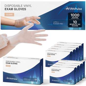 FifthPulse Disposable Vinyl Exam Gloves, Clear, Box of 1000 - Powder-Free, Latex-Free, 3-Mil Thickness