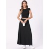 Allegra K Women's Two Piece Ribbed Knit Crew Neck Short Sleeve Cropped Top and Elastic Waist A-Line Midi Skirt Set - 2 of 4