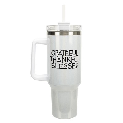 Elanze Designs Grateful Thankful Blessed 40 oz. Stainless Steel, Large Water Bottle Coffee Mug, Spill & Leak Resistant, Thermal Travel Tumbler with