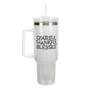Elanze Designs Grateful Thankful Blessed 40 oz. Stainless Steel, Large Water Bottle Coffee Mug, Spill & Leak Resistant, Thermal Travel Tumbler with - 1 of 1