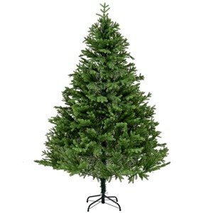 SEVOBAL 7FT Spruce Artificial Christmas Tree Unlit Flocked Xmas Tree Full Appearance Foldable Easy Assembly Metal Stand, Green, 47.2"*47.2"*82.6" - 1 of 4