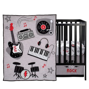 Lambs & Ivy Rock Star Musical Instruments 3-Piece Baby Crib Bedding Set - Gray - 1 of 4