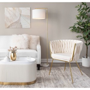LumiSource Fran Contemporary Floor Lamp in Gold Metal White Marble and White Linen Shade: Chic Arc Design, UL Listed, 60W - 1 of 4