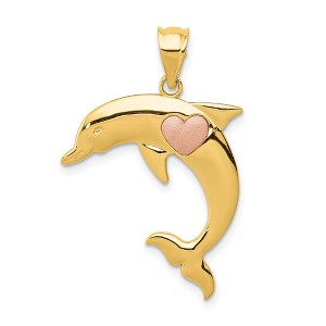 Black Bow Jewelry 14k Yellow and Rose Gold, Two Tone Dolphin with Heart Pendant - 1 of 4