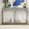 60" Retro Slim Console Table,Farmhouse Entryway Table with 4 Drawers and Open Shelf for Hallway,Living Room-Baofuwish - 2 of 4