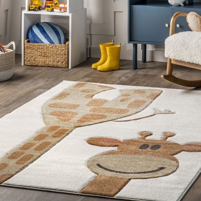 Ivory Rectangular 4' x 6' Kids Synthetic Area Rug