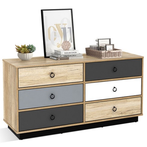 2-Drawer Stackable Horizontal Storage Cabinet Dresser Chest with Handles -  Costway