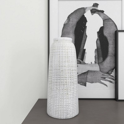 Coastal Charm 17" White Ceramic Textured Vase