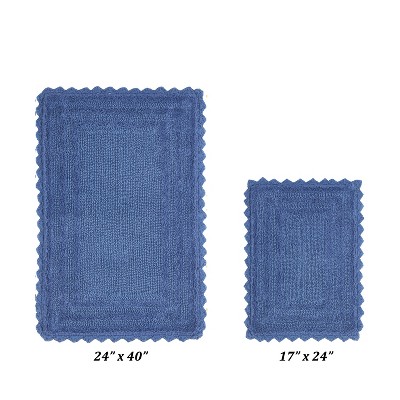 Blue Cotton Tufted Reversible Crochet Bath Rug Set