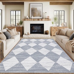 Machine Washable Checkered Rug - Non-Slip, Stain-Resistant, No-Shedding for Dining, Living Room, Bedroom - Easy Clean High Traffic Area Rug - 1 of 4