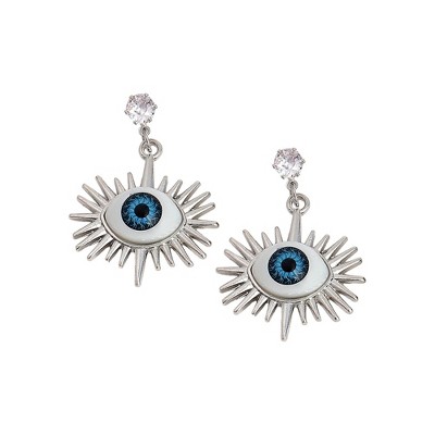 SOHI Women's Metallic Silver The Evil Eye's Ray Drop Earrings