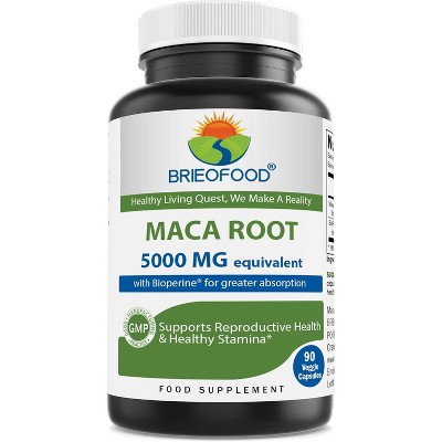 Brieofood Maca Root 5000 mg Equivalent (500mg of 10:1 Extract), with Bioperine - 90 Veggie Capsules