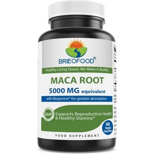 Brieofood Maca Root 5000 mg Equivalent (500mg of 10:1 Extract), with Bioperine - 90 Veggie Capsules - 1 of 4