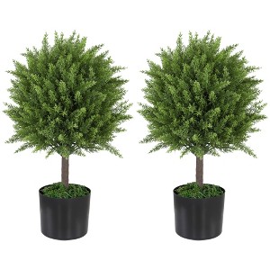 Set of 2 Decorative Artificial Plants, Cedar Topiary Trees in Pots - 1 of 4