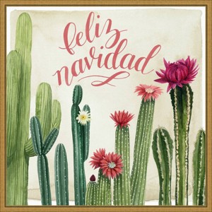 16" x 16" Christmas Cactus I Feliz Navidad by Grace Popp Framed Canvas Wall Art - Amanti Art: Modern Decor, Seasonal Holiday - 1 of 4