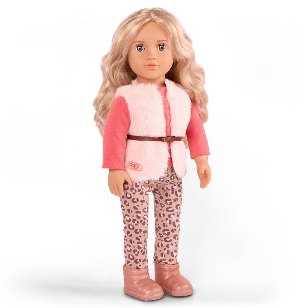 Set de muñeca Our Generation Kinsley de 18" con cachorro Kenzi: cabello rubio ondulado, ojos grises, material de plástico y poliéster 4
