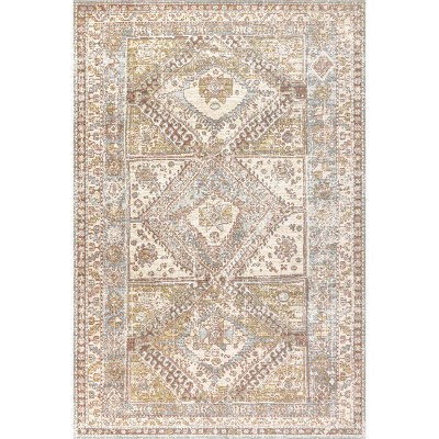 Light Blue and Ivory Medallion Synthetic Area Rug, 5 x 8