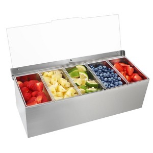 Aoibox Chilled Condiment Server with Lid, Stainless Steel Ice Tray with 5 Removable Compartments for Food, Toppings & Condiments - 1 of 4