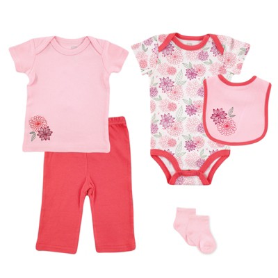 Hudson Baby Infant Girl 5-Piece Gift Set, Flowers, 0-3 Months