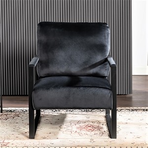 VYNXARIA Classic Mid Century Modern Accent Chair in Black Plush Velvet with Metal Frame - 1 of 4