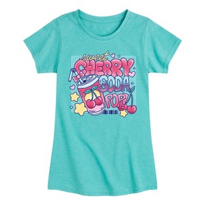 Girls' - Instant Message - Sweet Cherry Soda Pop Fitted Short Sleeve Graphic T-Shirt - 1 of 4