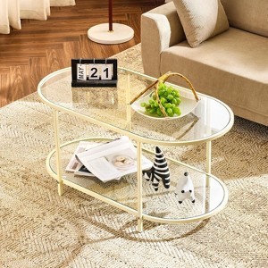 VINGLI Glass Coffee Table, 30" Round Coffee Tables with 2-Tier, for Living Room,Black - 1 of 4