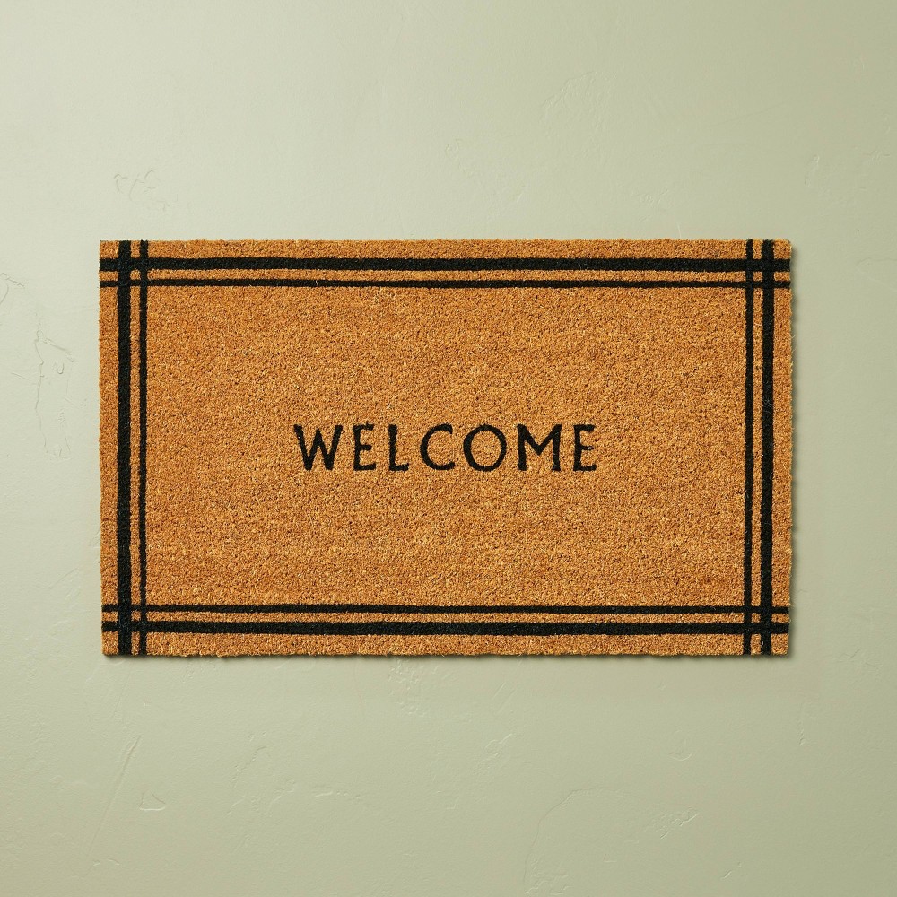 18"x30" Border Stripe Welcome Coir Doormat Tan/Black - Hearth & Hand™ with Magnolia