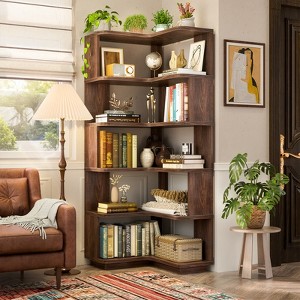 Aheaplus 5-Tier Corner Book Shelves, Freestanding Bookcase Storage Shelving - 1 of 4