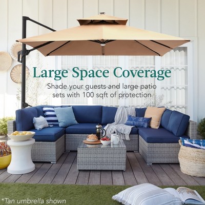 Rust 10x10ft Solar LED Cantilever Patio Umbrella with Base