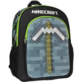 Minecraft Backpack Kids 16" 3D Molded Pickaxe Childrens School Bag Black