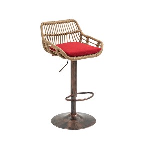 Lyngins Bar Stools Set of 2 with Rattan Backrest,Adjustable Height Kitchen Chairs with Metal Base,Polyester Counter Stools for Kitchen Island - 1 of 4