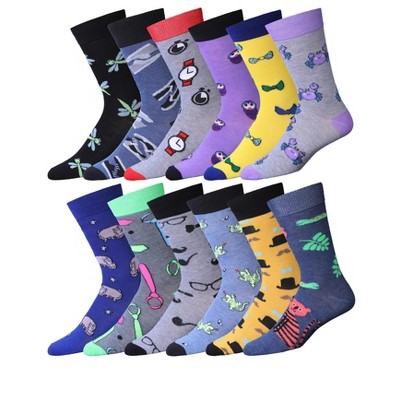 JAMES FIALLO Men 12-Pairs Fashionable Wardrobe Wonders Colorful Patterned Dress Socks for Men