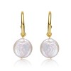 Guili Sterling Silver 14K Yellow Gold Plated Earrings with White Coin Freshwater Pearl, Drop C-Hoop Design for a Classy and Refined Jewelry - 2 of 2