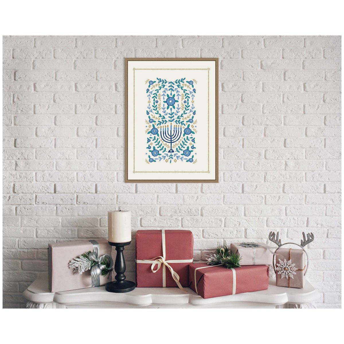 Kate and Laurel VYD Hanukkah Garden by Vicky Yorke Framed Canvas Wall Art Print, Sylvie Dark Gold, 18x24 - thumbnail 5