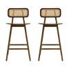 Set of 4 Rubberwood Bar Stools with Curved Wood Seat and Rattan Backrest,Wood Bar Chairs for Home Bar or Breakfast Counter-Baofuwish - 3 of 4