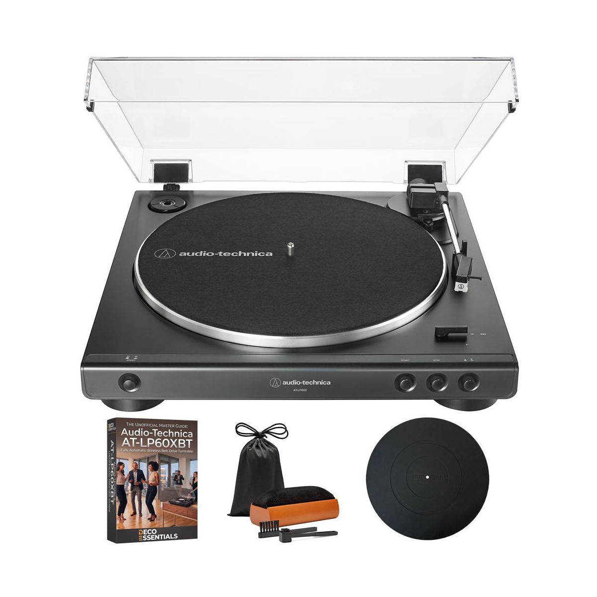 Audio-Technica Fully Automatic Belt-Drive Stereo Turntable, Black with Deco Gear Master Guide