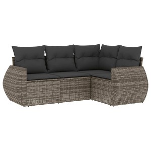 vidaXL 4 Piece Patio Sofa Set with Cushions Gray Poly Rattan - With Table - 1 of 4