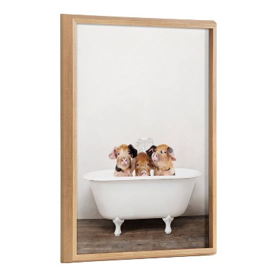 18" x 24" Blake Three Little Pigs in Bathtub Framed Printed Glass by Amy Peterson Art Studio Natural - Kate & Laurel All Things Decor