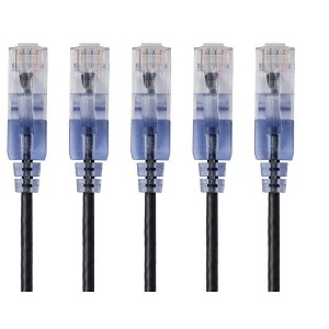 Monoprice Cat6A Ethernet Patch Cable - 14 Feet - Black | Network Internet Cord - RJ45, 550Mhz, UTP, Pure Bare Copper Wire, 10G, 30AWG, 5-Pack - - 1 of 4
