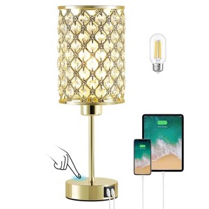 GTCLIGHTING Touch Crystal Table Lamp, 3-Way Dimmable Nightstand Lamp with USB Ports,Modern Bedside Lamp for Bedroom, Living Room,Office - 1 of 4