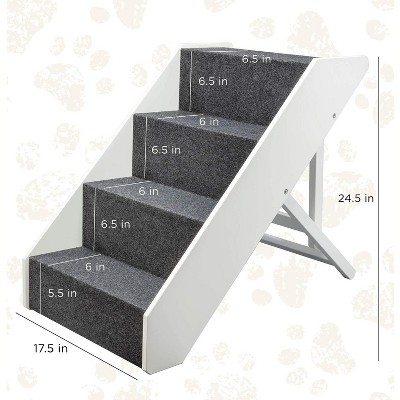 Adjustable White Wood Pet Steps with Carpeted Treads