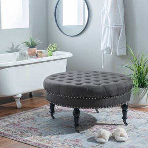 Isabelle Round Tufted Ottoman - Linon - 1 of 4