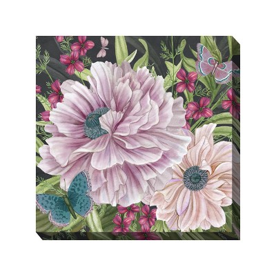 Cottage Garden West of The Wind Delicate Ladies Pink, Green, Black 24 x 24 Inch Waterproof Gallery Wrapped Canvas, Outdoor Garden, Yard, Patio All
